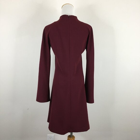 THEORY Red Wine/Berry Mock Neck Long Sleeve Slit Cuff Dress - Picture 8 of 9